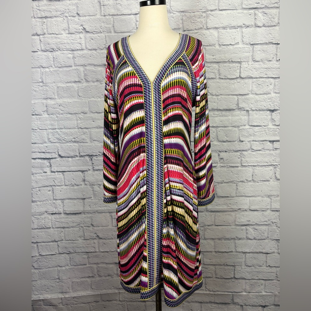 BCBG Max Azria Mayla Multicolor Striped V-Neck Long Sleeve Dress Size L - Picture 2 of 9